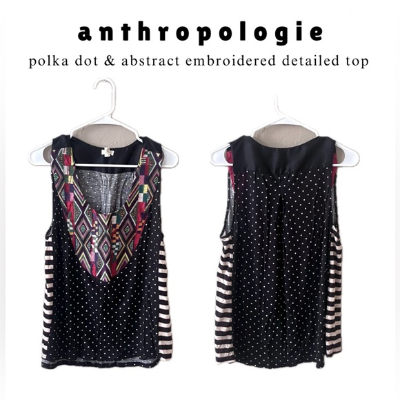 🍭 3/$30 Anthropologie colorful embroidered top stripes & polka dot print - Picture 15 of 15